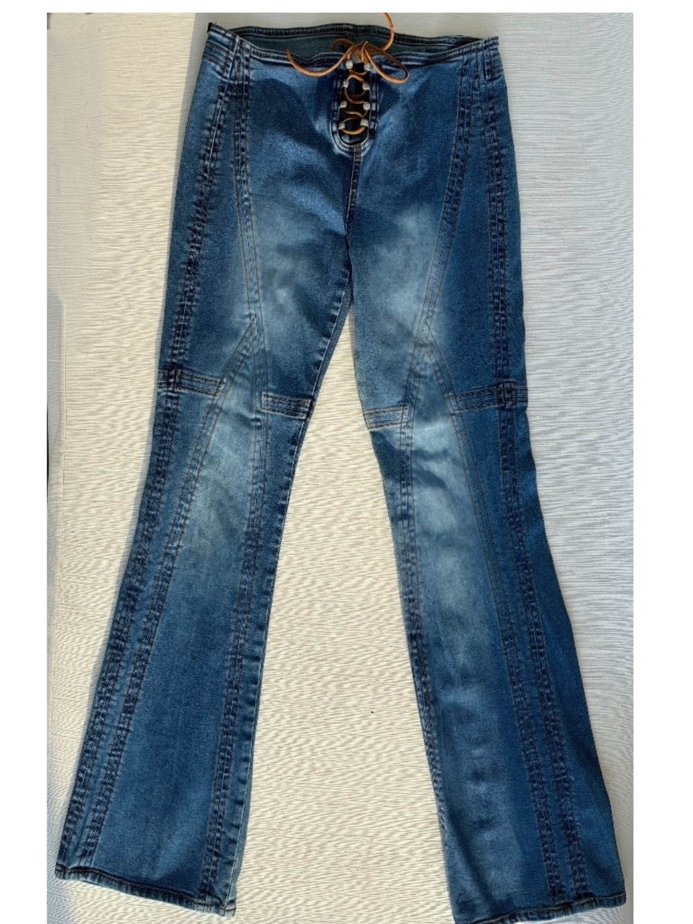 Y2K Z. Cavaricci Lace-Up Flare Jeans Stretch Denim Small 4/6 - Picture 4 of 8